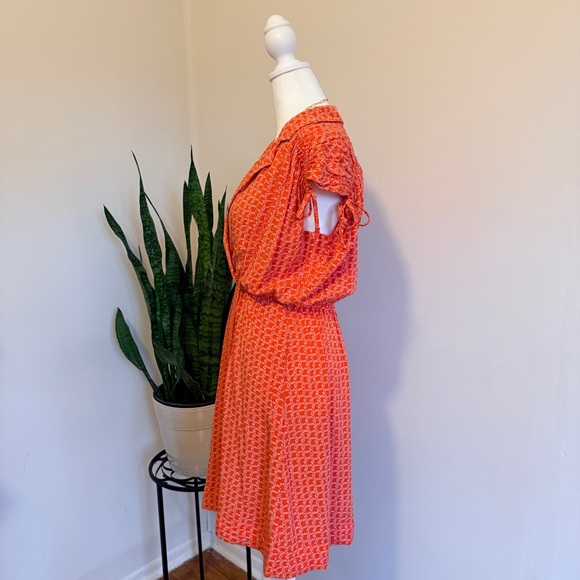 Maeve | Coral Red Patterned Midi Dress - Picture 2 of 10